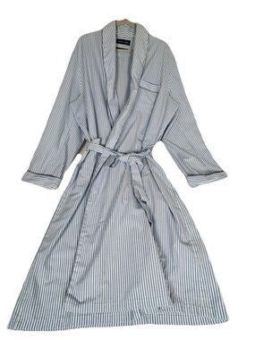 Pierre Cardin Cotton Blend seersucker White/blue striped summer robe lounge Sz L